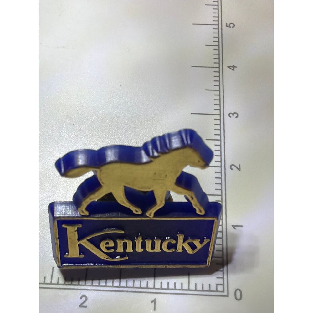 Vintage Kentucky Derby State Souvenir Pin Running Horse Blue Gold Tone Lapel - Picture 6 of 8